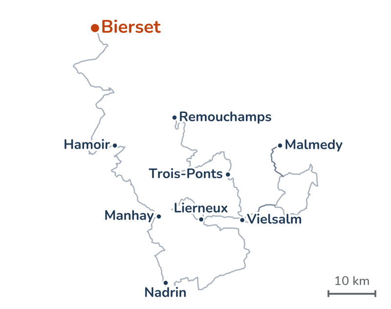 Overzicht van de route: van Bierset via Hamoir en Manhay naar Nadrin, dan via Lierneux en Vielsalm naar Malmedy, en via Vielsalm en Trois-Ponts naar Remouchamps.